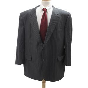 Loro Piana Mens Striped Dark Gray Wool Suit Jacket Button Collared Size 54